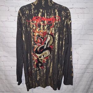 Ed Hardy by Christian Audigier Dragon Print cardigan‎ sweater SZ XXL NWT